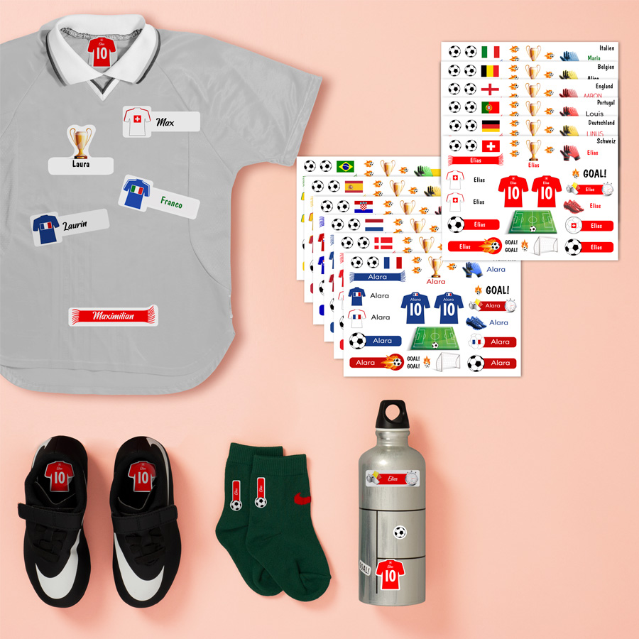 52 personalisierbare Fussball-Ländersticker für Textilien und Gegenstände | Stickerella