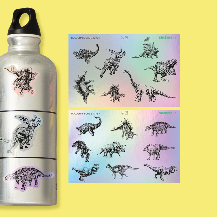 16 Sticker für Dinofans mit Rainbow-Effekt für Gegenstände | Stickerella